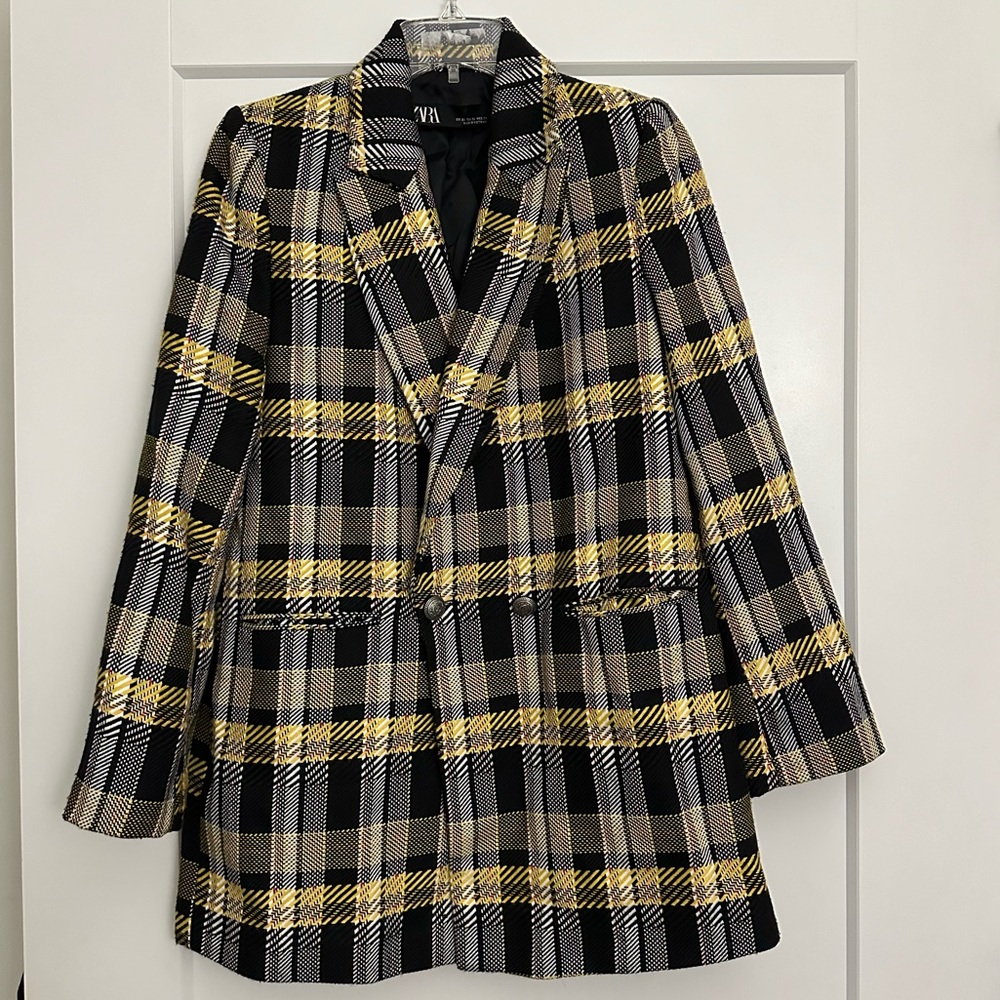 Zara Yellow and Black Plaid Blazer Size XS New with tags